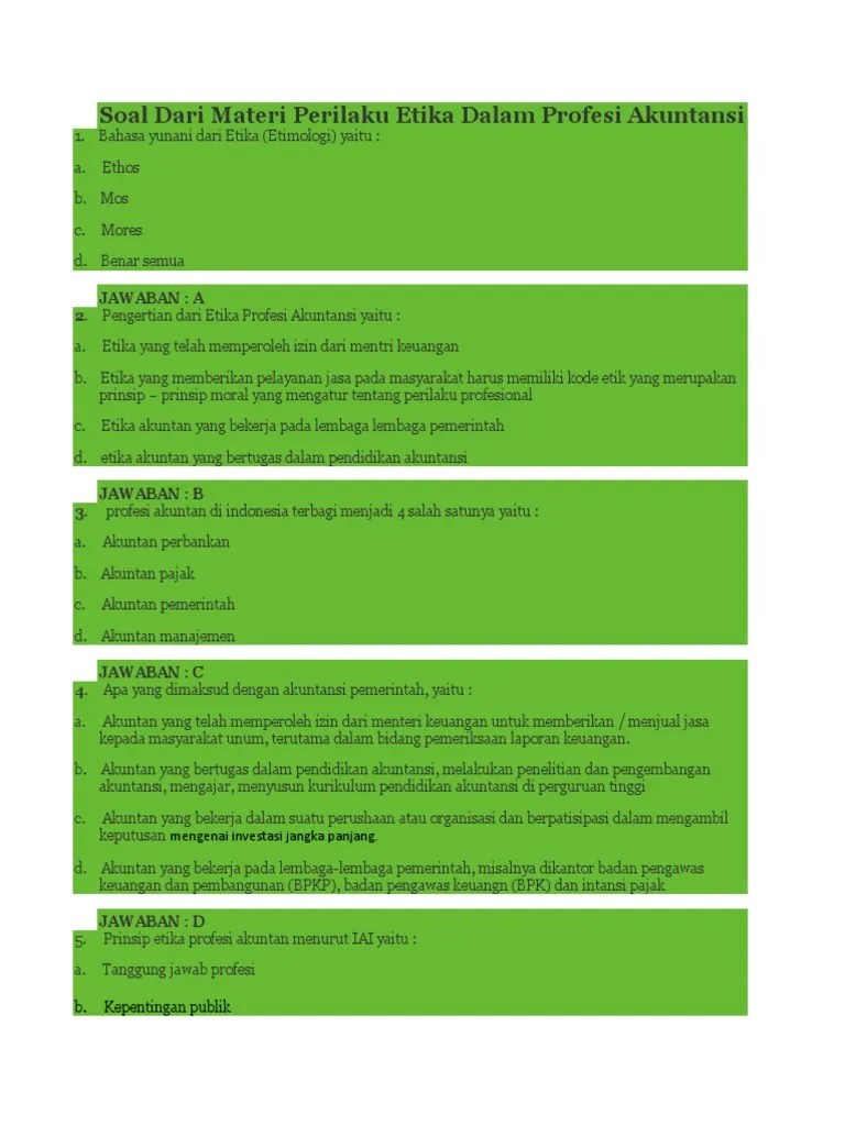 Soal Dari Materi Perilaku Etika Dalam Profesi Akuntansi | PDF