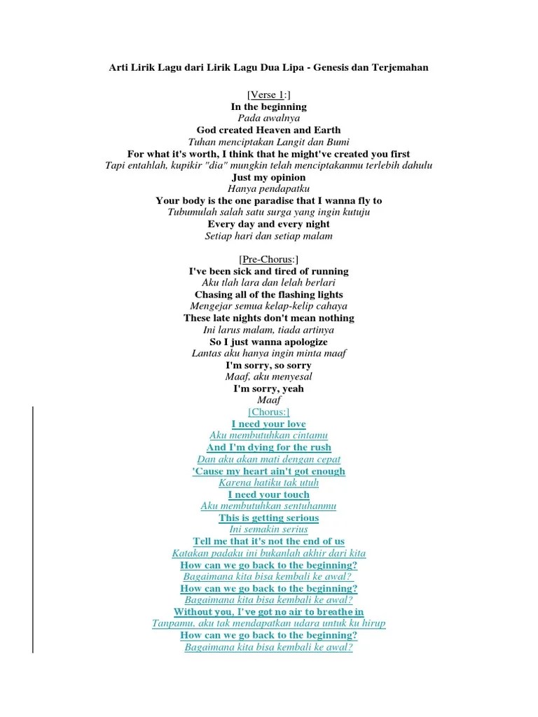 Lirik Lagu Genesis-Dua Lipa | PDF | Rekreasi