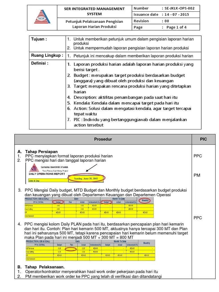 Dimana pada sebuah pelaksanaan proyek . Juklak Laporan Produksi Harian Pdf