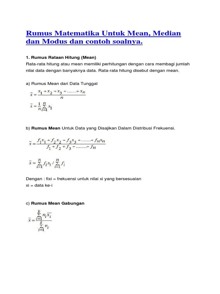 Contoh Soal: Contoh Soal Matematika Statistika Mean Modus Median