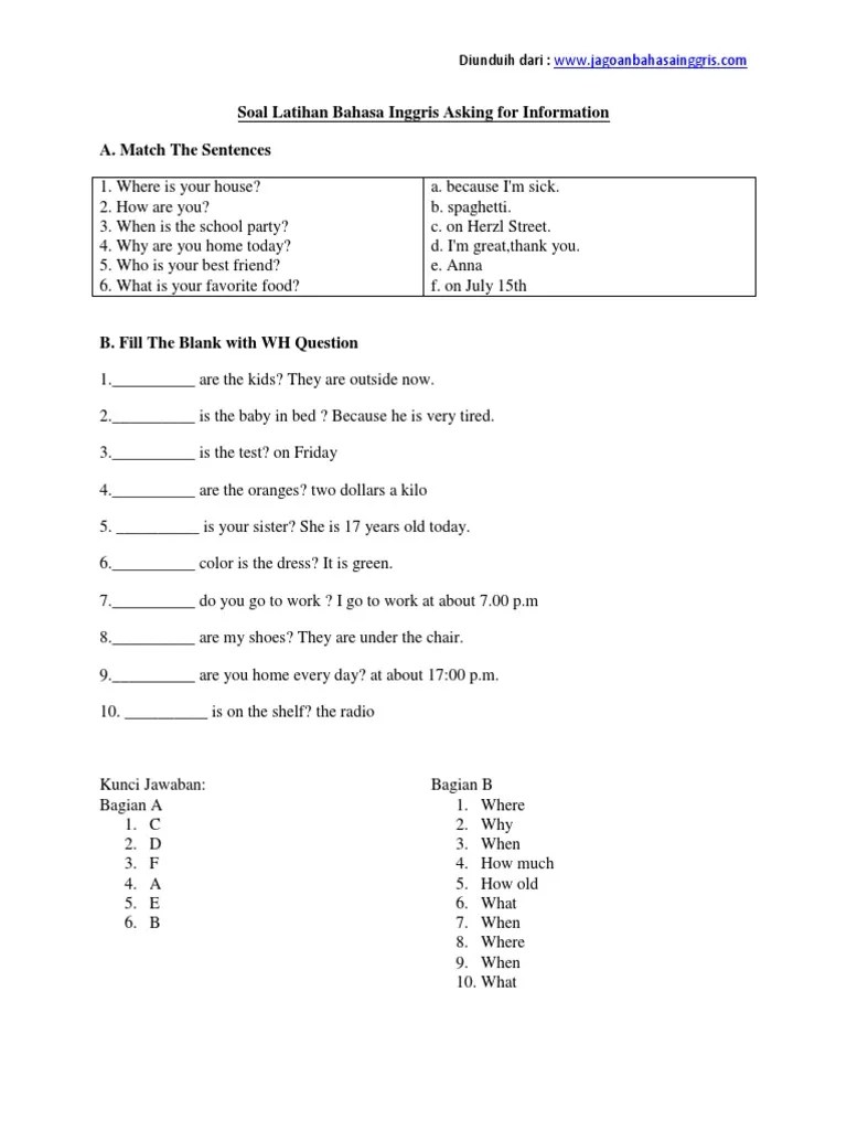 Admin dari blog info berbagi buku 2020 juga mengumpulkan gambar gambar lainnya terkait buku bright an english kelas 8 pdf dibawah ini. Soal Latihan Bahasa Inggris Asking for Information Kelas 8