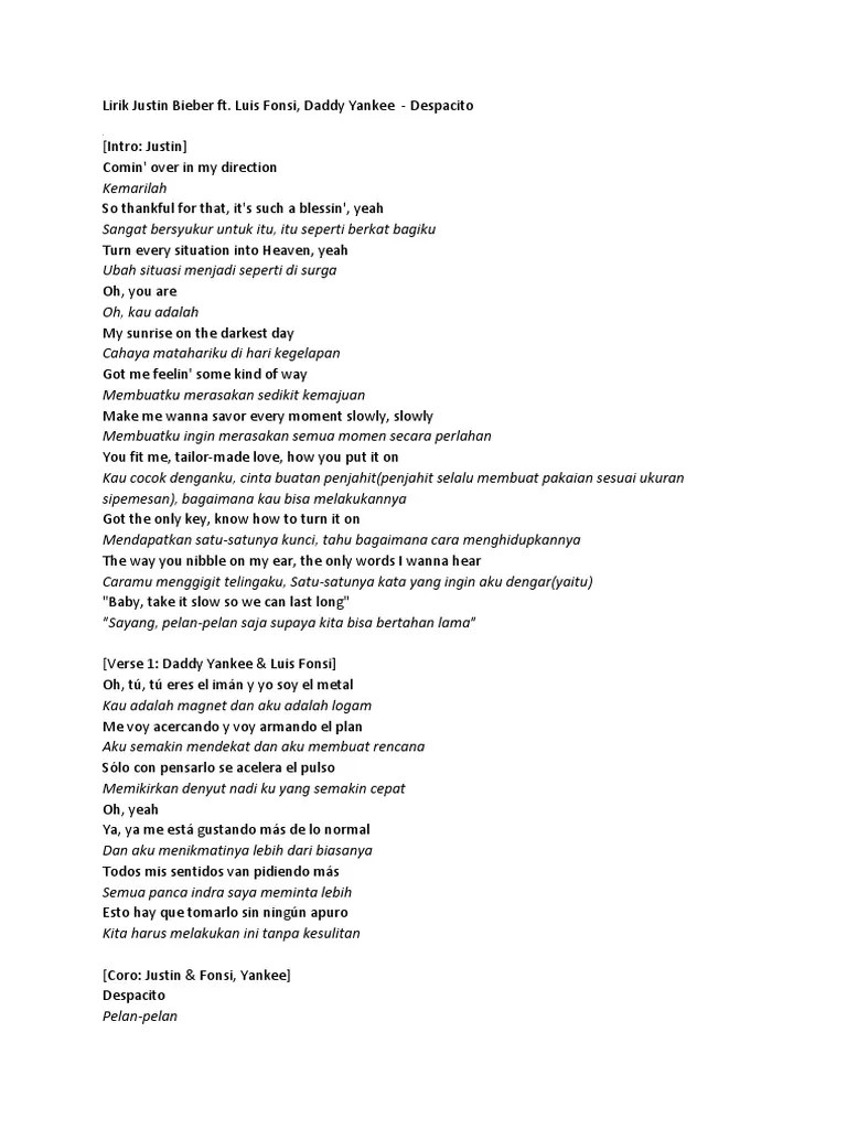 Lirik Lagu Despacito Justin Bieber | PDF
