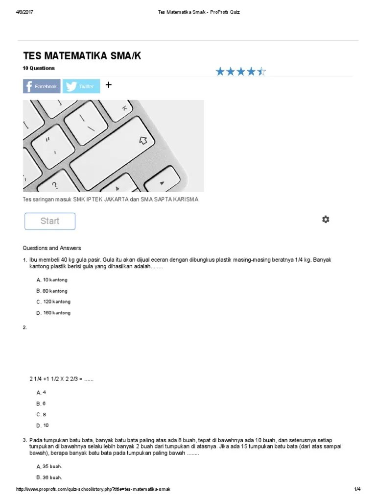 Soal uas / ukk bahasa inggris kelas 4 sd semester 2 (www.bimbelbrilian.com). Contoh Latihan Soal Soal Matematika Kelas 2 Sd Proprofs
