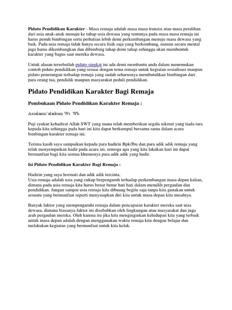 Pidato Singkat Tentang Pendidikan Berkarakter
