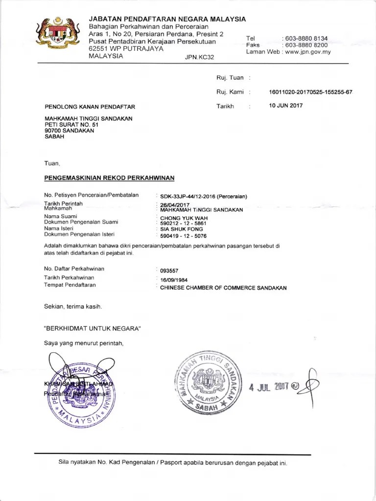 Ibu rumah tangga agama : Contoh Surat Cerai Jpn Bellautiy