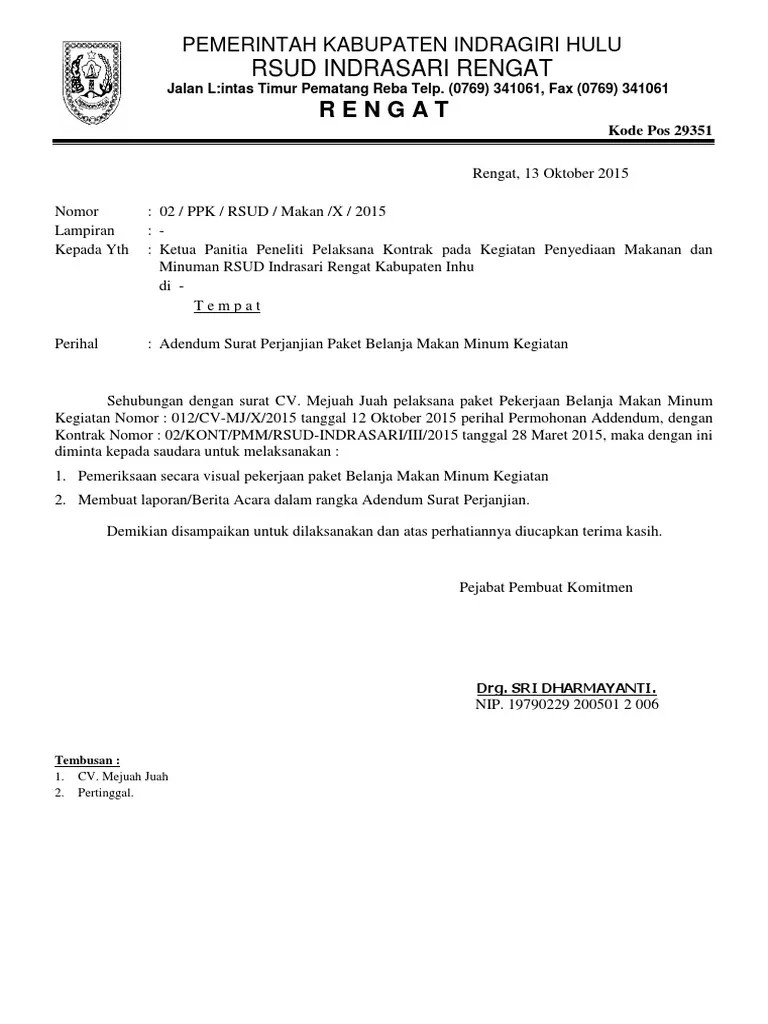 Membentuk panitia peneliti pelaksanaan kontrak kegiatan. Lampiran Adendum Kontrak Pdf