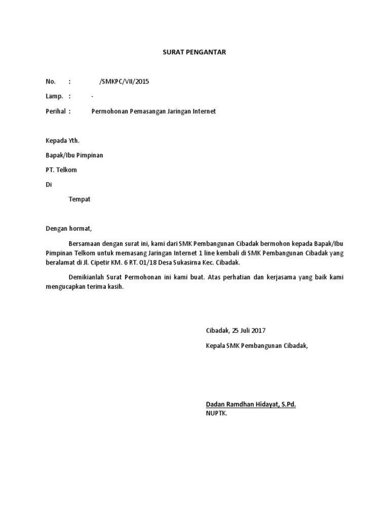Berikut ini ada beberapa contoh surat kuasa pemasangan atau . Contoh Surat Permohonan Pemasangan Fiber Optik