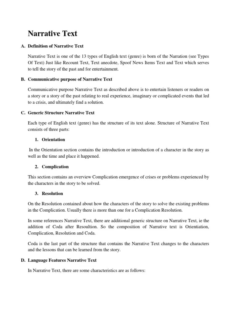 Definition Language Features Of Narrative Text