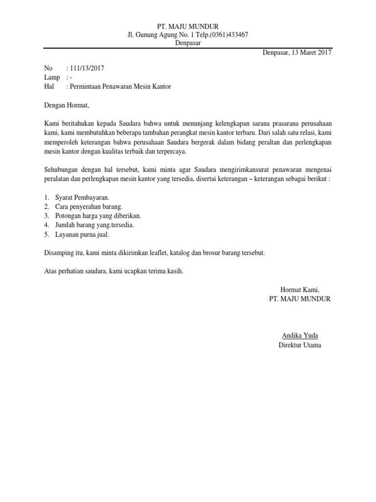 Surat pesanan bentuk lekuk indented style surat penawaran bentuk setengah lurus semi. Contoh Surat Penawaran Barang Bentuk Full Block Style Nusagates