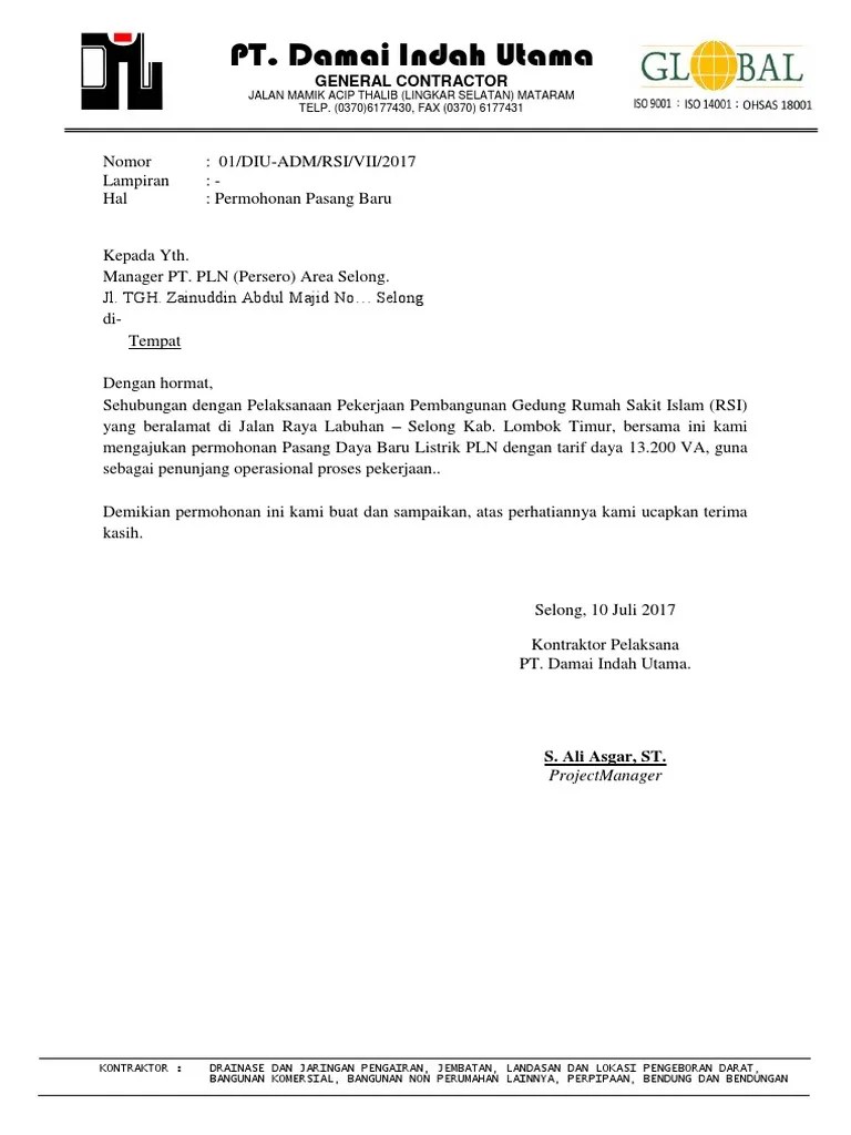 Hubungi kantor unit pln terdekat ke . Surat Permohonan Pln Pdf