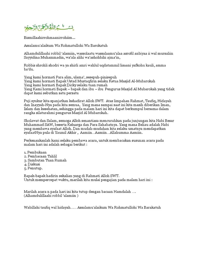 Contoh Sambutan Tuan Rumah Acara Tahlilan Bahasa Jawa – Beinyu.com