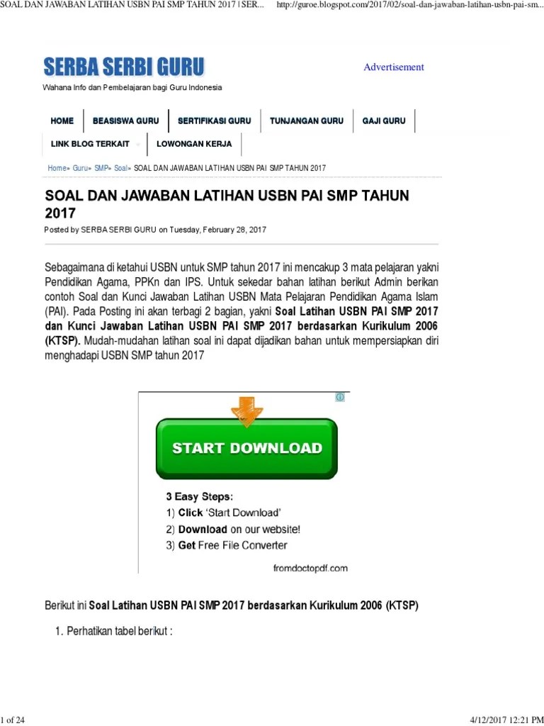 Kunci Jawaban Usbn Pai Smp 2017 - Revisi Id