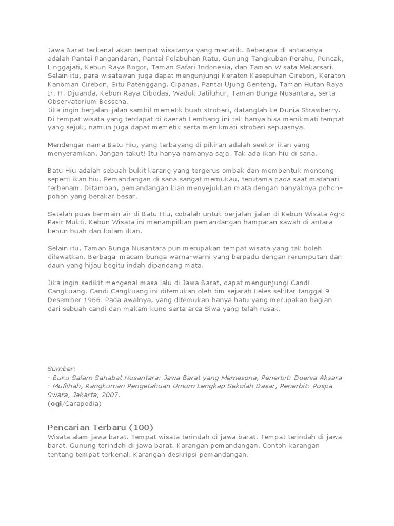 Bahwa deskripsi adalah suatu bentuk karangan yang hidup dan berpengaruh. Jawa Barat Terkenal Akan Tempat Wisatanya Yang Menarik Pdf