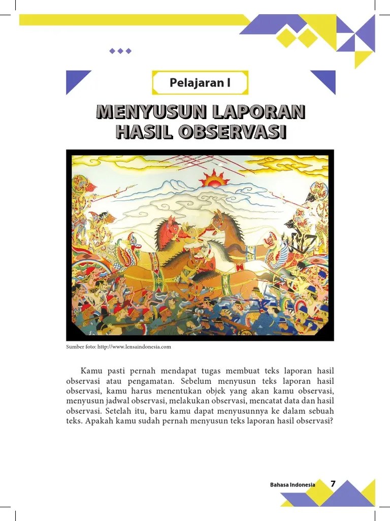Peserta didik membaca teks laporan hasil observasi dengan judul wayang pada halaman. Bab I Pdf