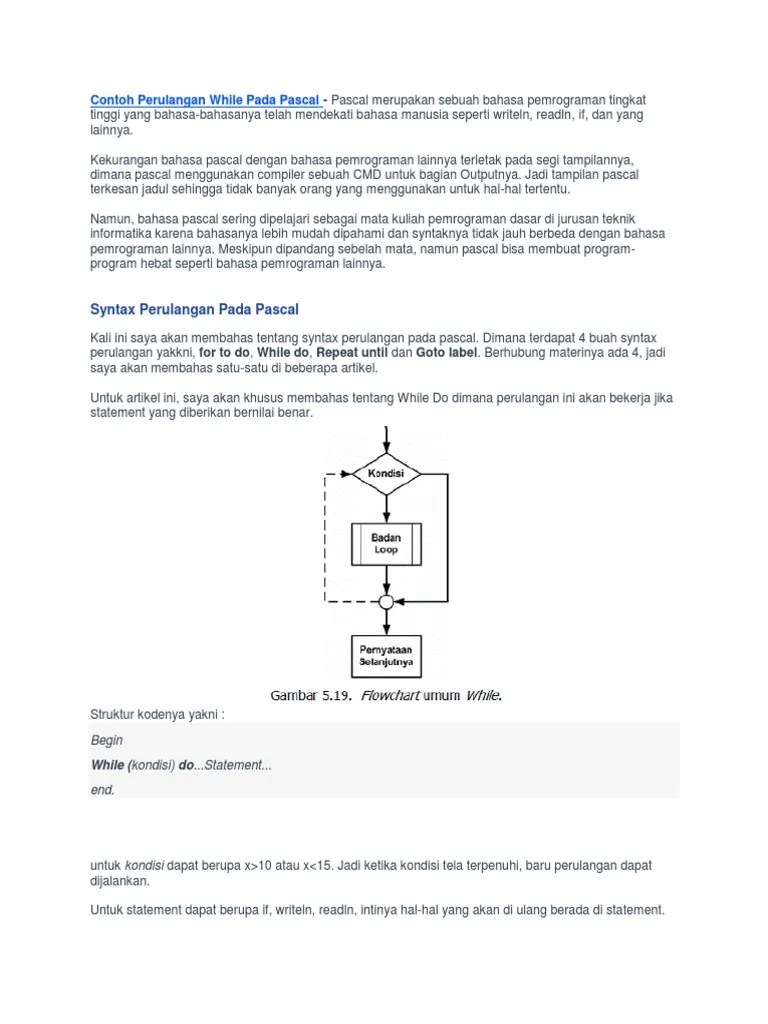 Contoh Perulangan While Pada Pascal | PDF