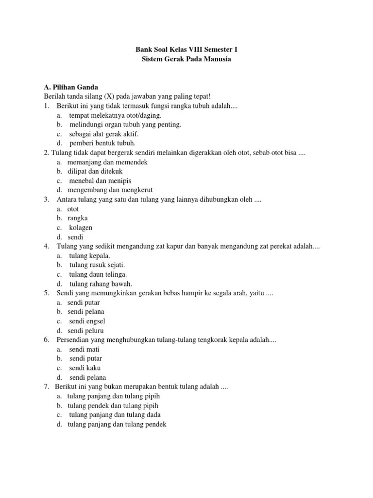 Bab sistem gerak pada manusia.tersatu.com a. Bank Soal Kelas Viii 2 Sistem Gerak Pada Manusia Pdf