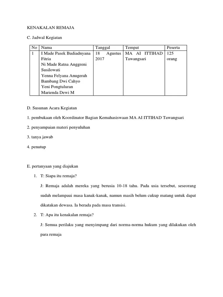 Lem/perekat, aceton, ether dan sebagainya. Tanya Jawab Kenakalan Remaja Pdf