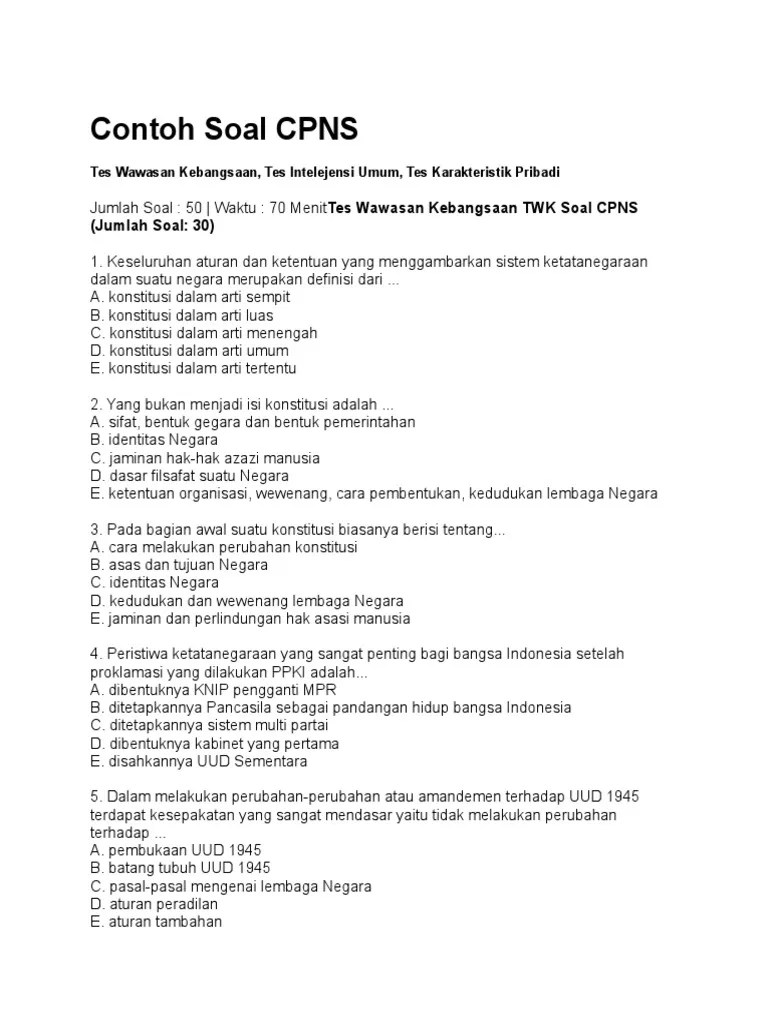 Dalam pasal 29 ayat 1 dan 2 uud 1945, berisikan mengenai…. Contoh Soal Cpns Pdf