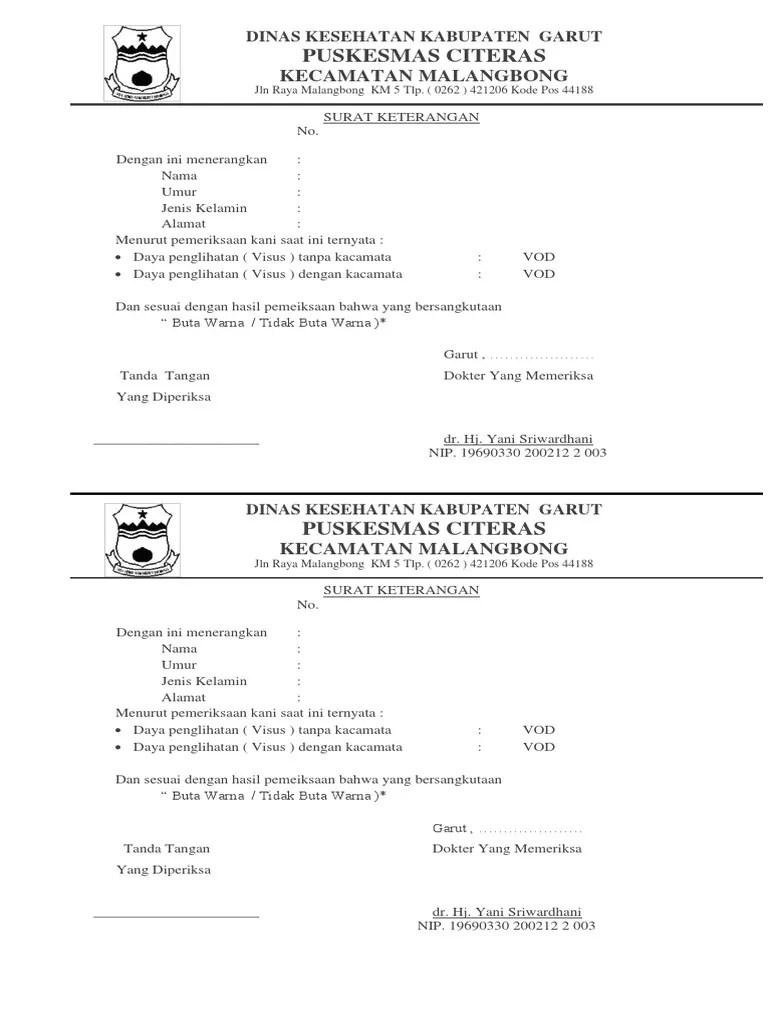 Ujian seleksi kompetensi dasar seleksi cpns kementerian kesehatan tahun 2021, unduh. Contoh Surat Keterangan Tidak Buta Warna Dari Puskesmas - Bagi Contoh Surat