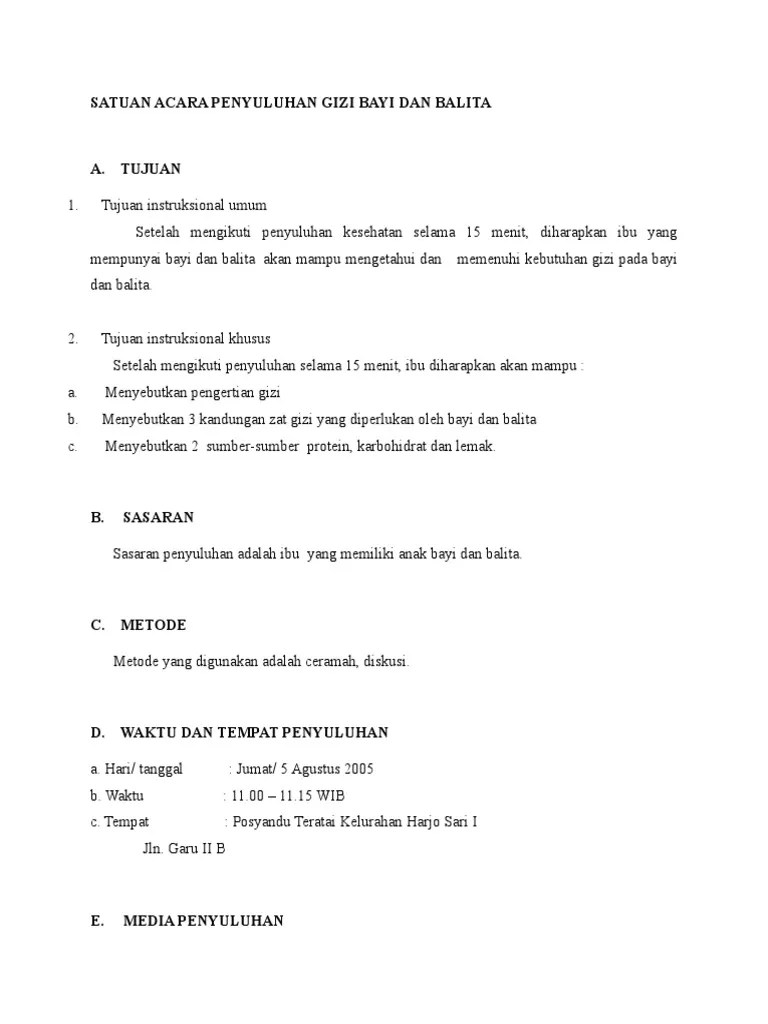 Satuan Acara Penyuluhan Gizi Bayi Dan Balita | PDF