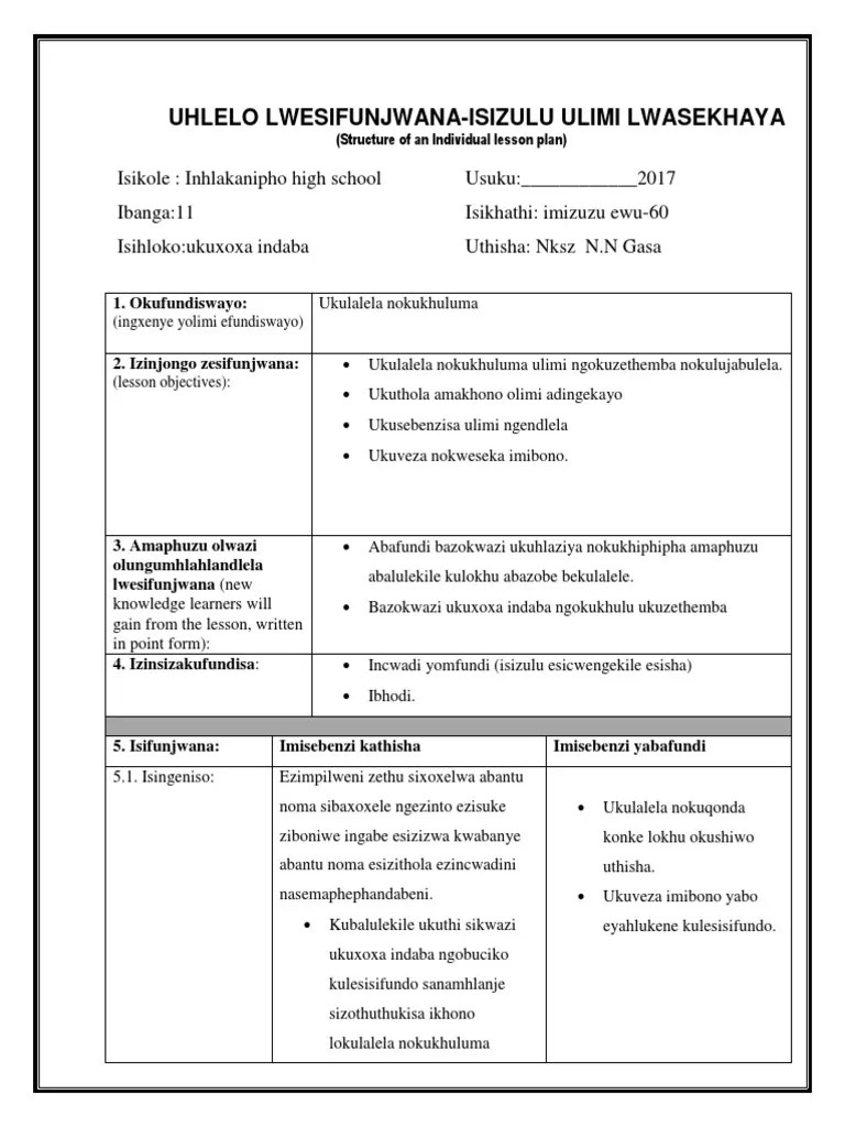 grade 1 zulu lessons