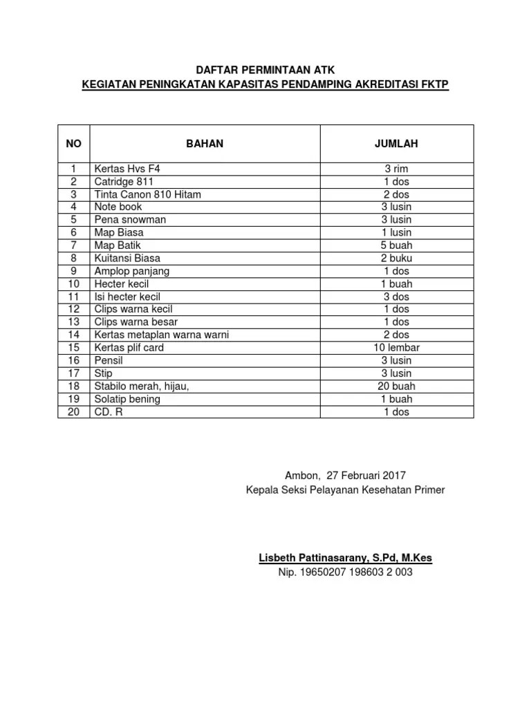 Daftar Permintaan Atk