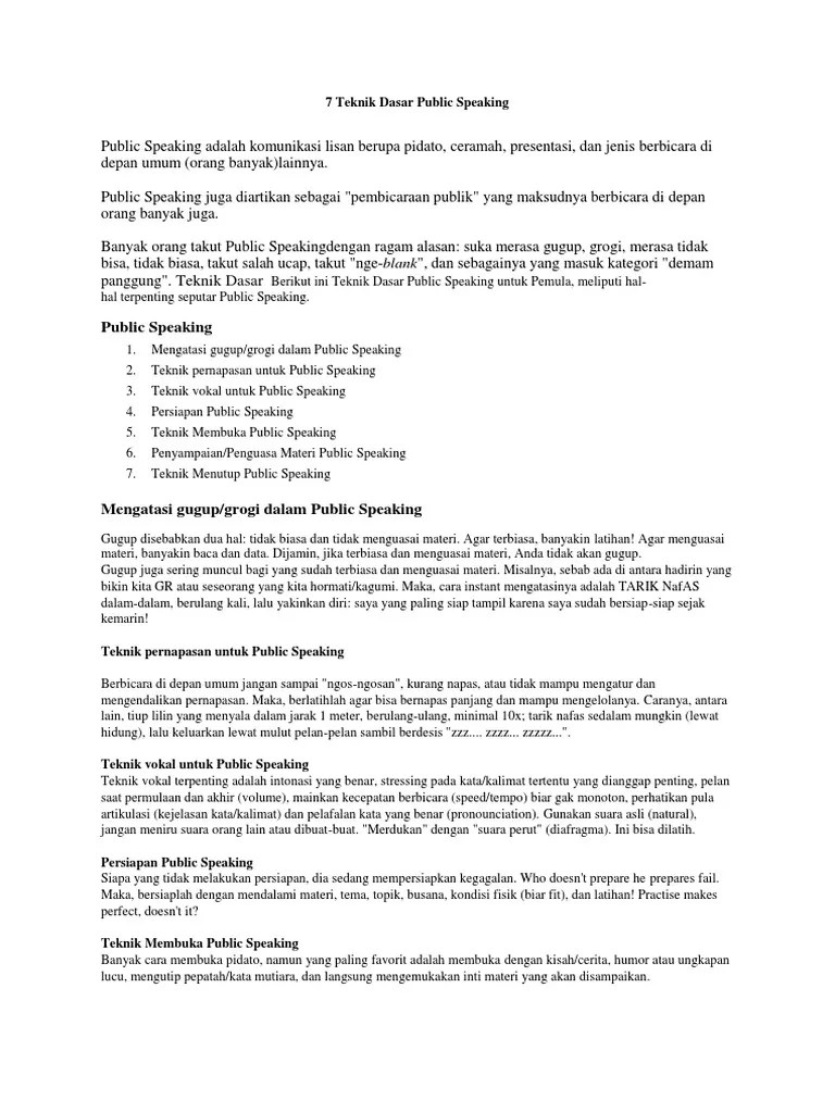 7 Teknik Dasar Public Speaking | PDF