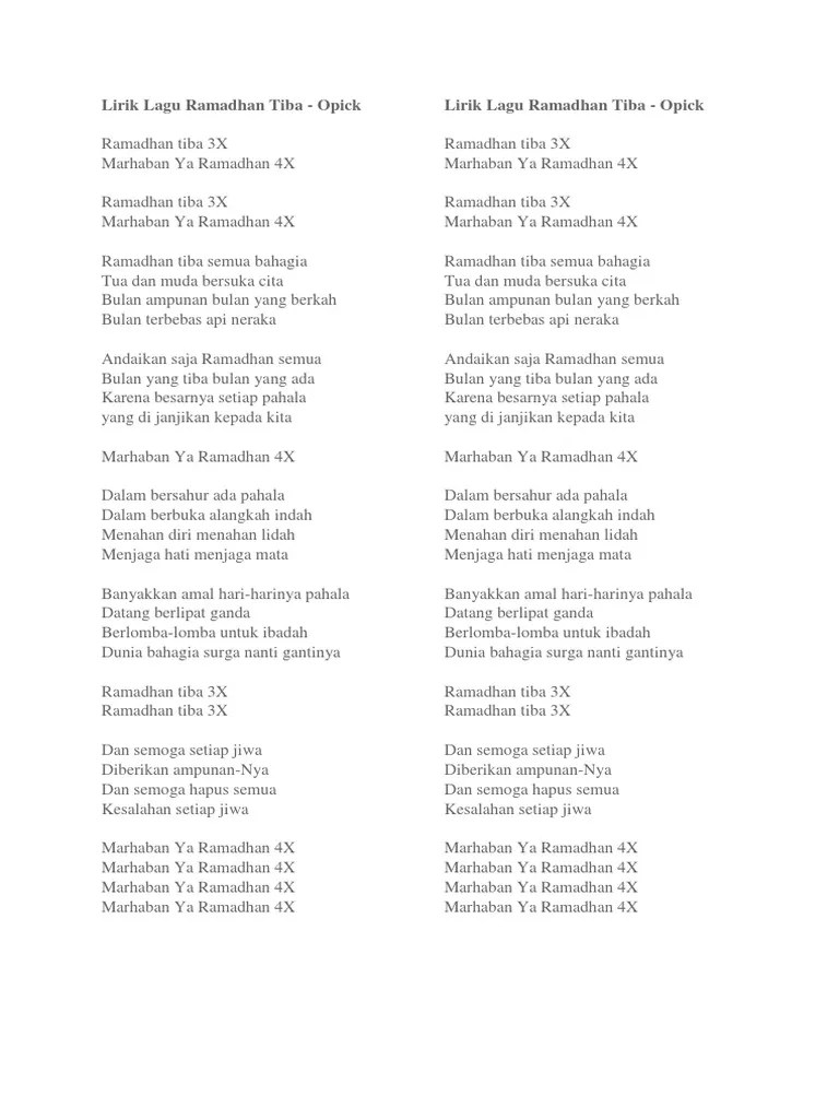 Lirik Lagu Ramadhan Tiba | PDF