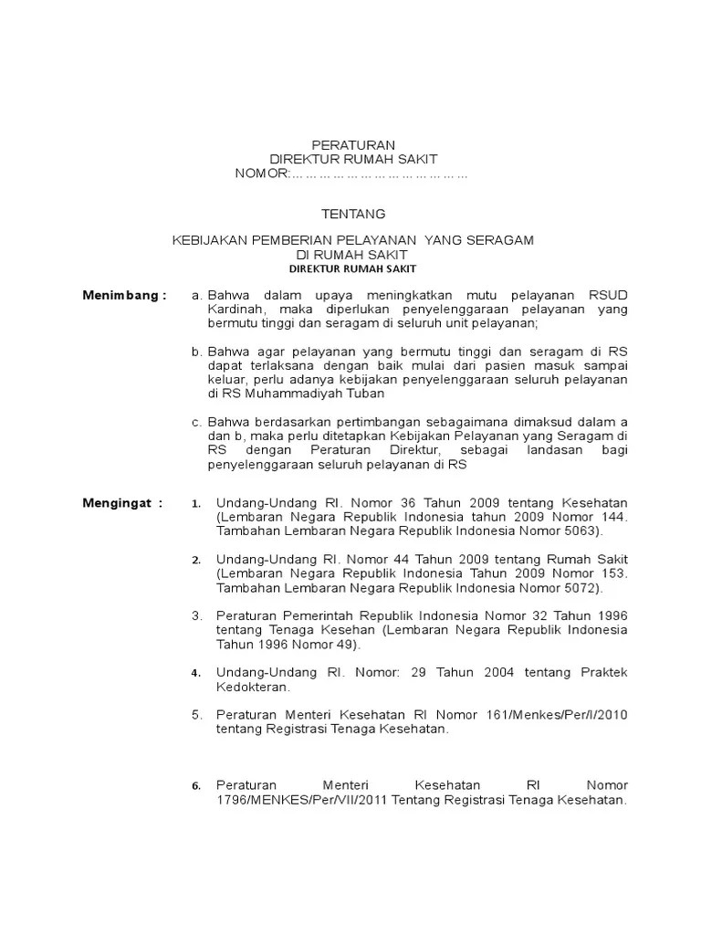 Kebijakan Pelayanan Yang Seragam Rs Yeye | PDF