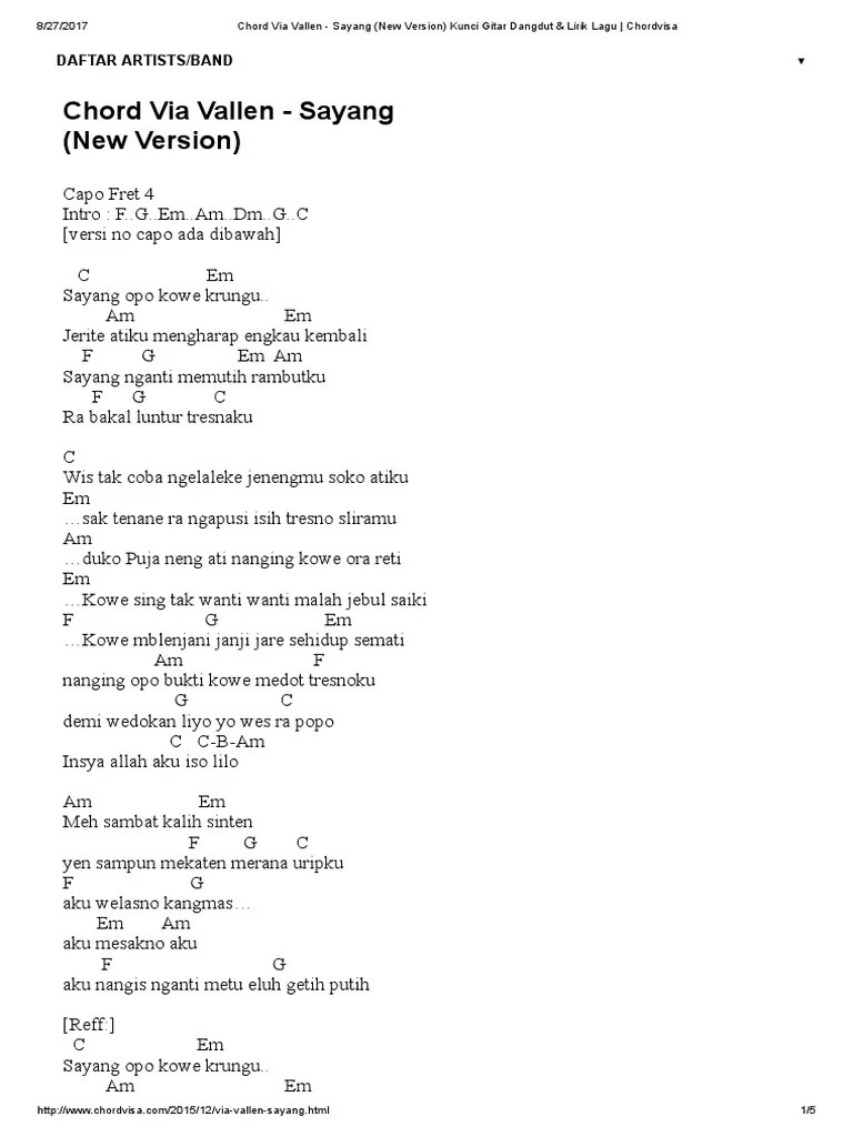 Chord Via Vallen - Sayang (New Version) Kunci Gitar Dangdut &amp; Lirik Lagu -  Chordvisa | PDF