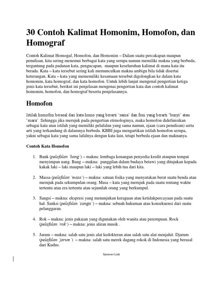 Contoh Kalimat Homonim Homofon Homograf – Goreng