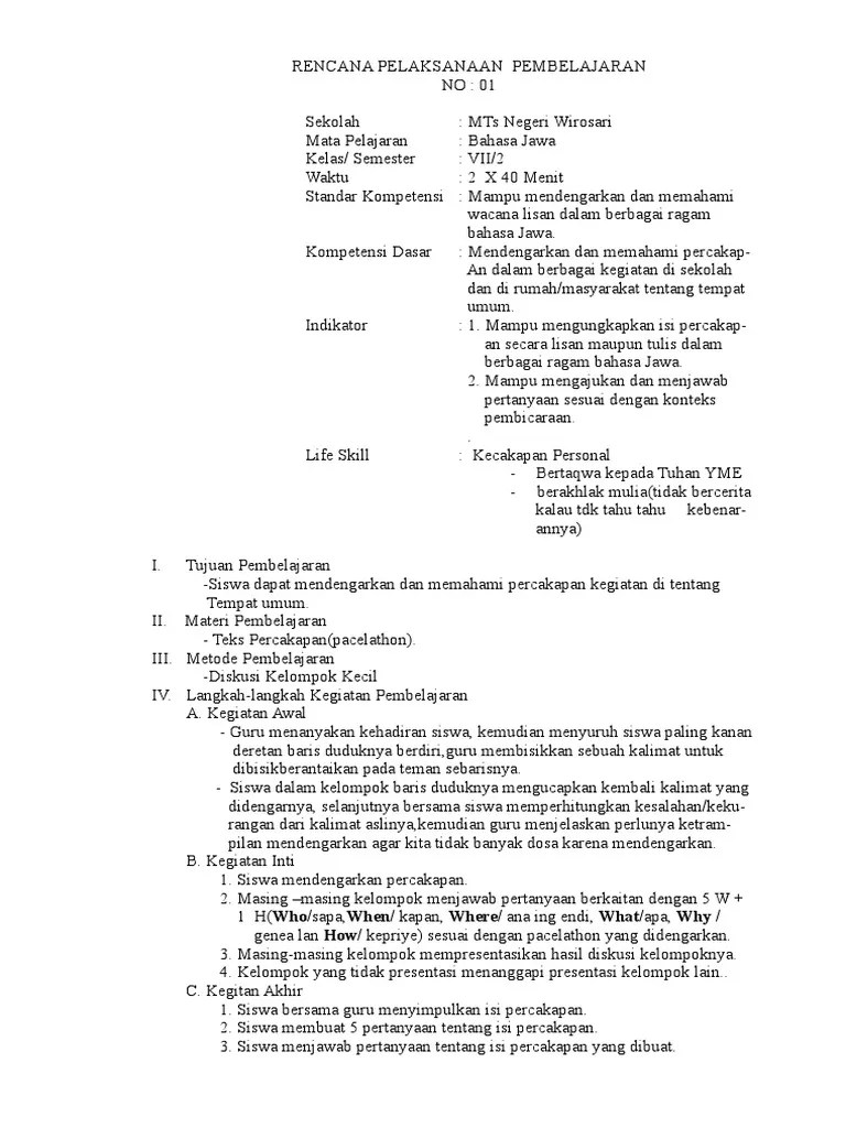 Contoh materi bahasa jawa kelas 1 sd pdf 2021download contoh rpp daring kelas 4 sd 2020 2021 infoguruku. Rpp Basa Jawa Smp Kelas 8 Semester