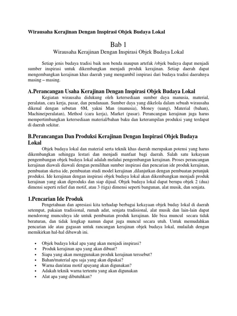 Wirausaha Kerajinan Dengan Inspirasi Objek Budaya Lokal | PDF