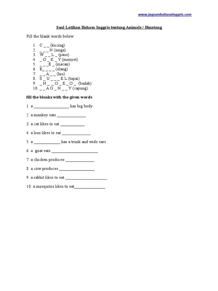 Soal Latihan Bahasa Inggris Tentang Animals | PDF