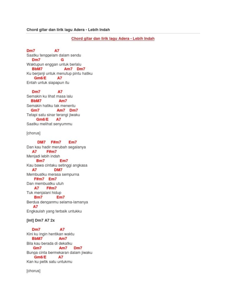 Chord Gitar Dan Lirik Lagu Adera | PDF