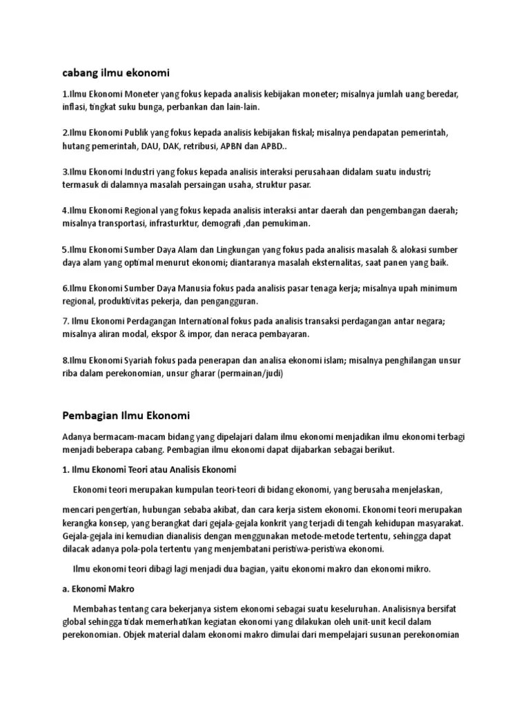 Sebutkan Dan Jelaskan Pembagian Ilmu Ekonomi - Terkait Ilmu