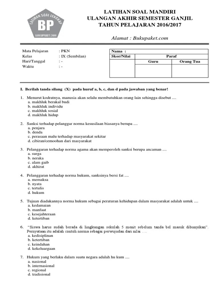 Sebagaimana telah sekolahmuonline sampaikan pada bagian pertama (part 1) bahwa sejarah kelas 11 bab 2 membahas tiga pembelajaran. Latihan Soal Uas Pkn Kelas 9 Semester Ganjil Pdf