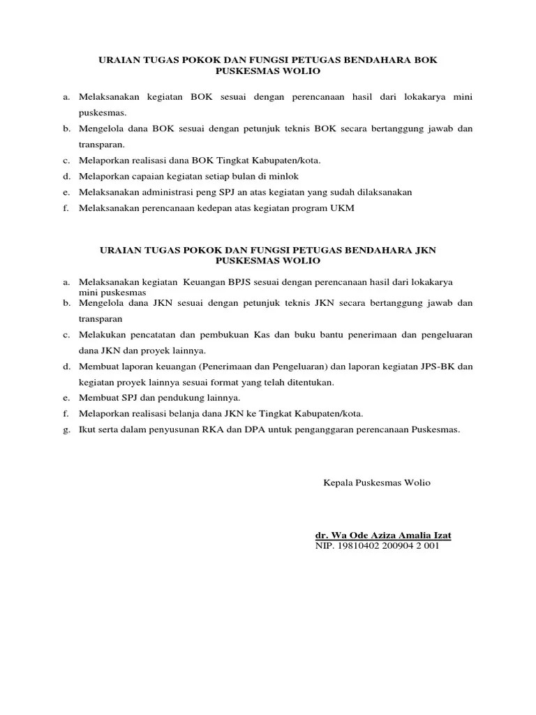 Uraian Tugas Pokok Dan Fungsi Petugas Bendahara | PDF