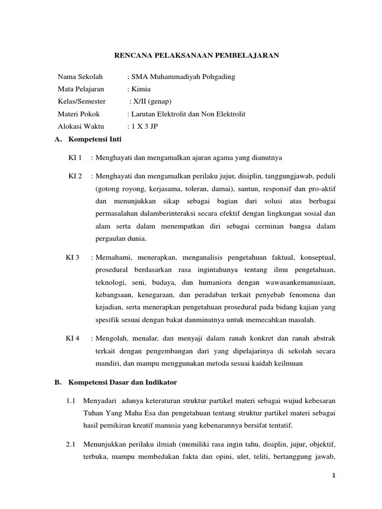 Rpp Kurikulum 2013 Larutan Elektrolit Dan Non Elektrolit