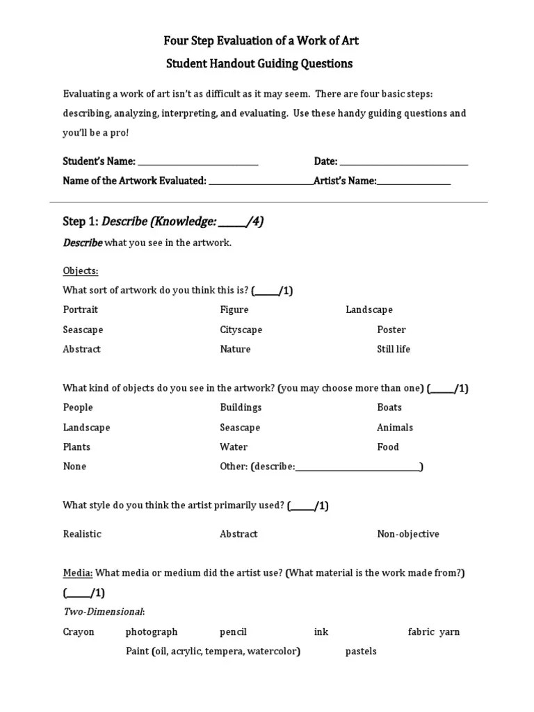 Hiring someone to make it can be expensive and. Art Criticism Worksheet 2 Pdf Art Media