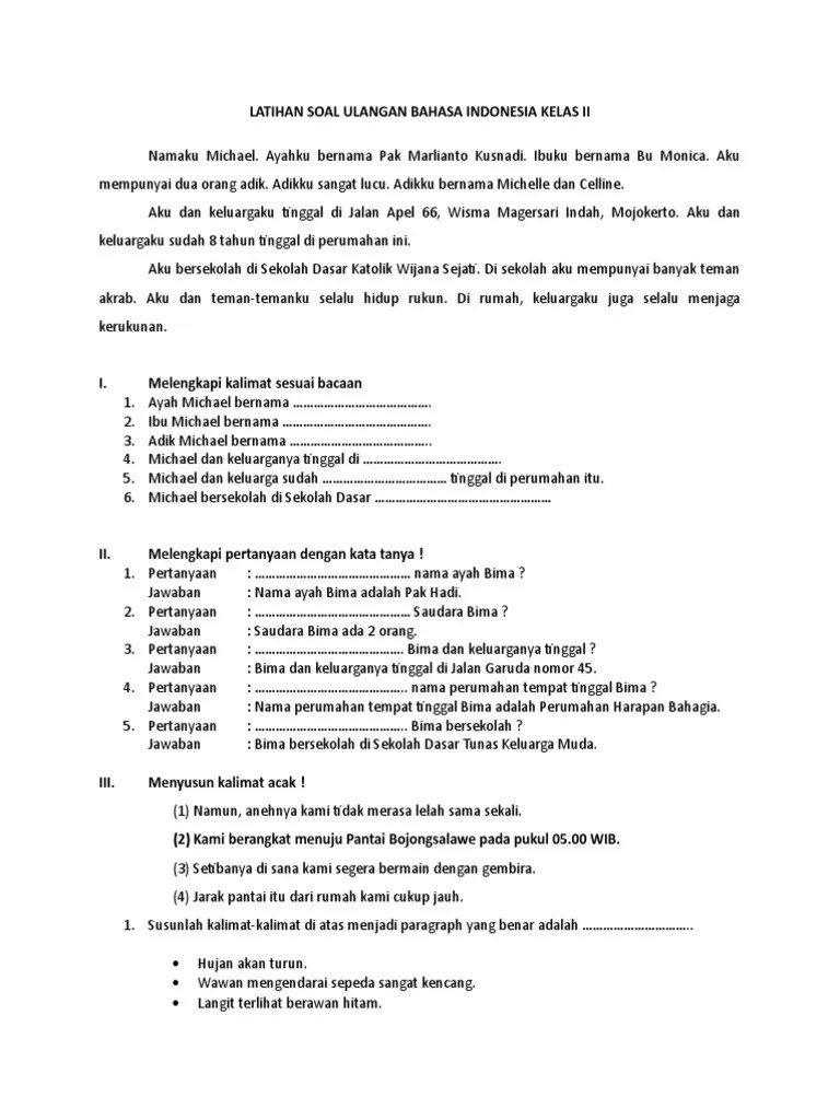 Berikut ini adalah pembahasan soal dan jawaban latihan us uas dan usbn untuk . Latihan Soal Ulangan Bahasa Indonesia Kelas Ii Pdf