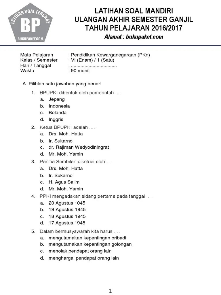 Wati tidak terpilih menjad a. Latihan Soal Uas Pkn Kelas 6 Pdf
