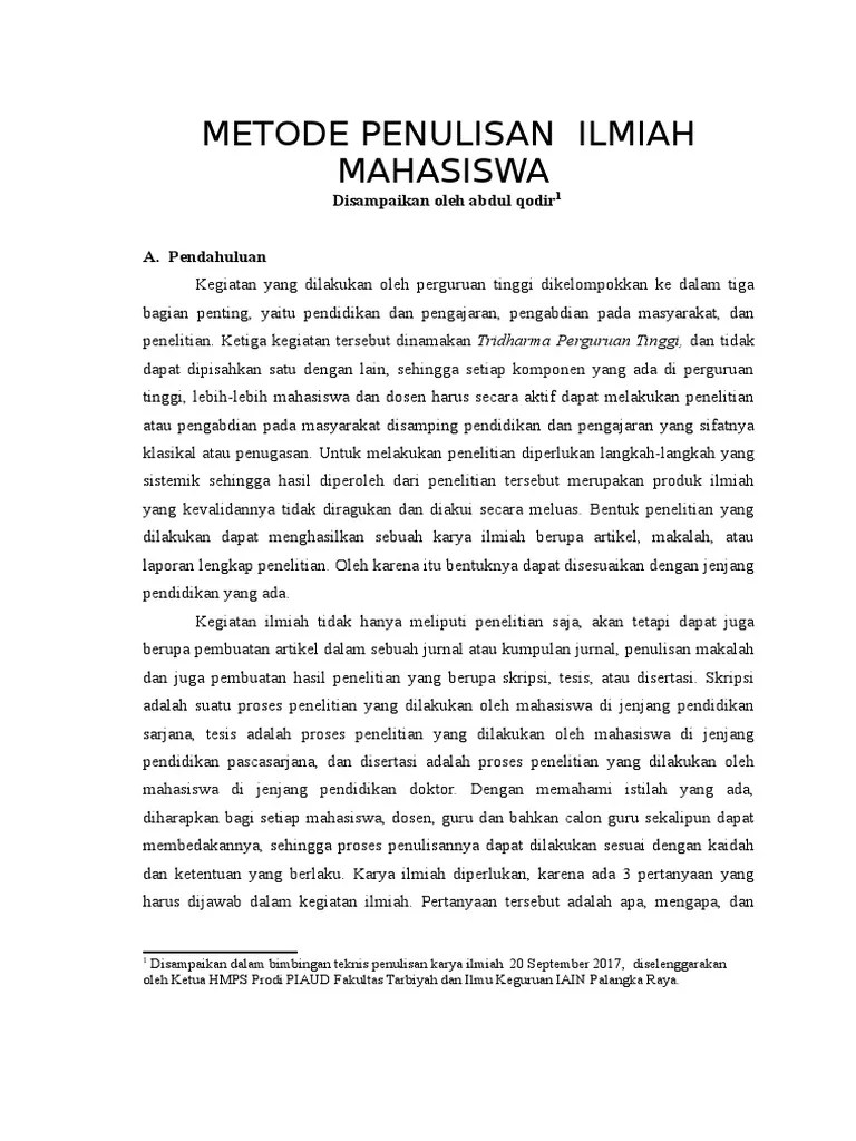 Narasi - Metode Penulisan Karya Ilmiah Mahasiswa PIAUD | PDF