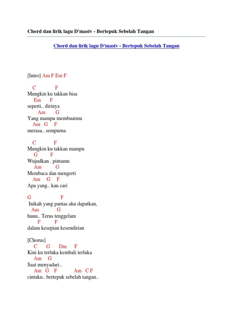 Chord Dan Lirik Lagu D&rsquo;Masiv - Bertepuk Sebelah Tangan | PDF