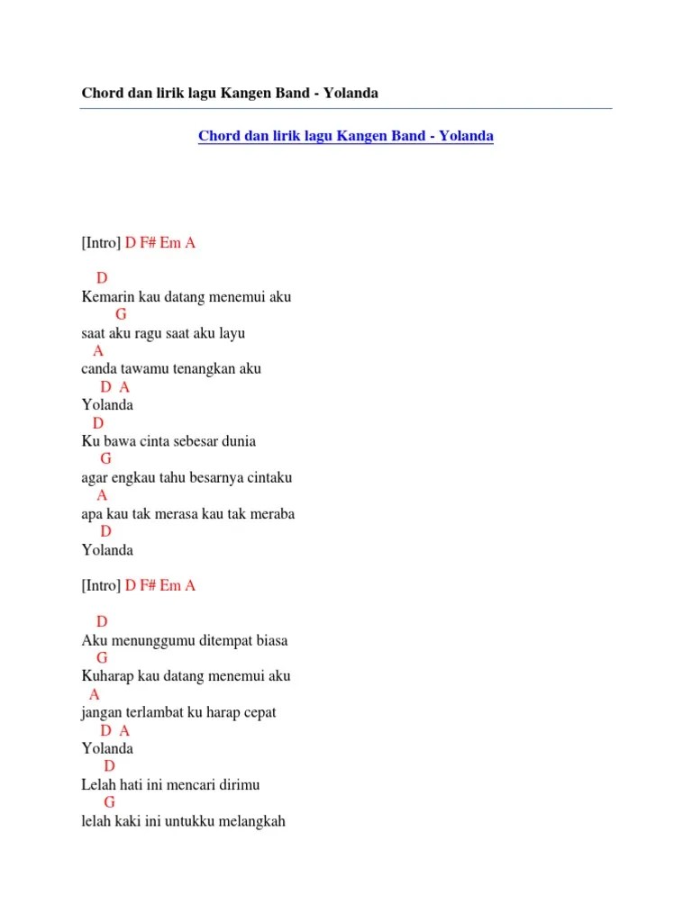 Mengapa kau tak membalas cintaku Chord Lagu Kangen Band Yolanda