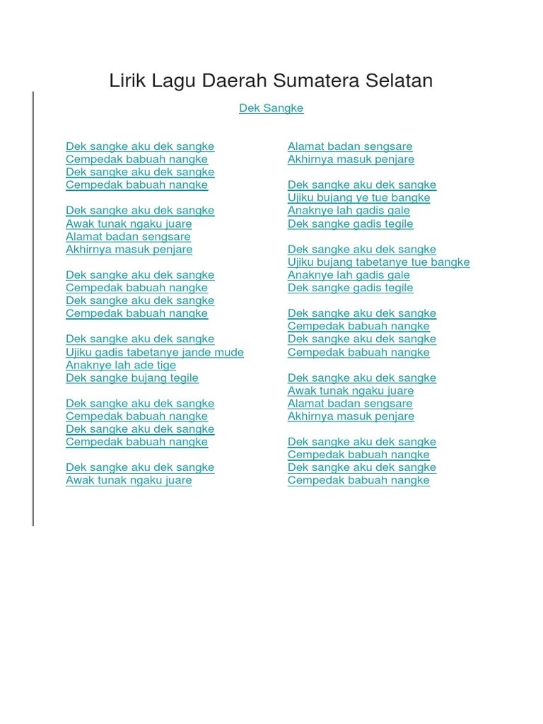 Lagu Lagu Sumatera Selatan – Rasanya