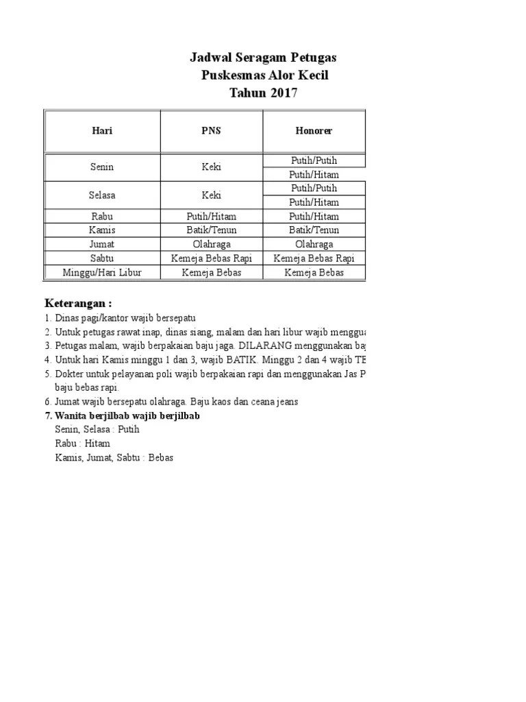 Jadwal Seragam Petugas | PDF