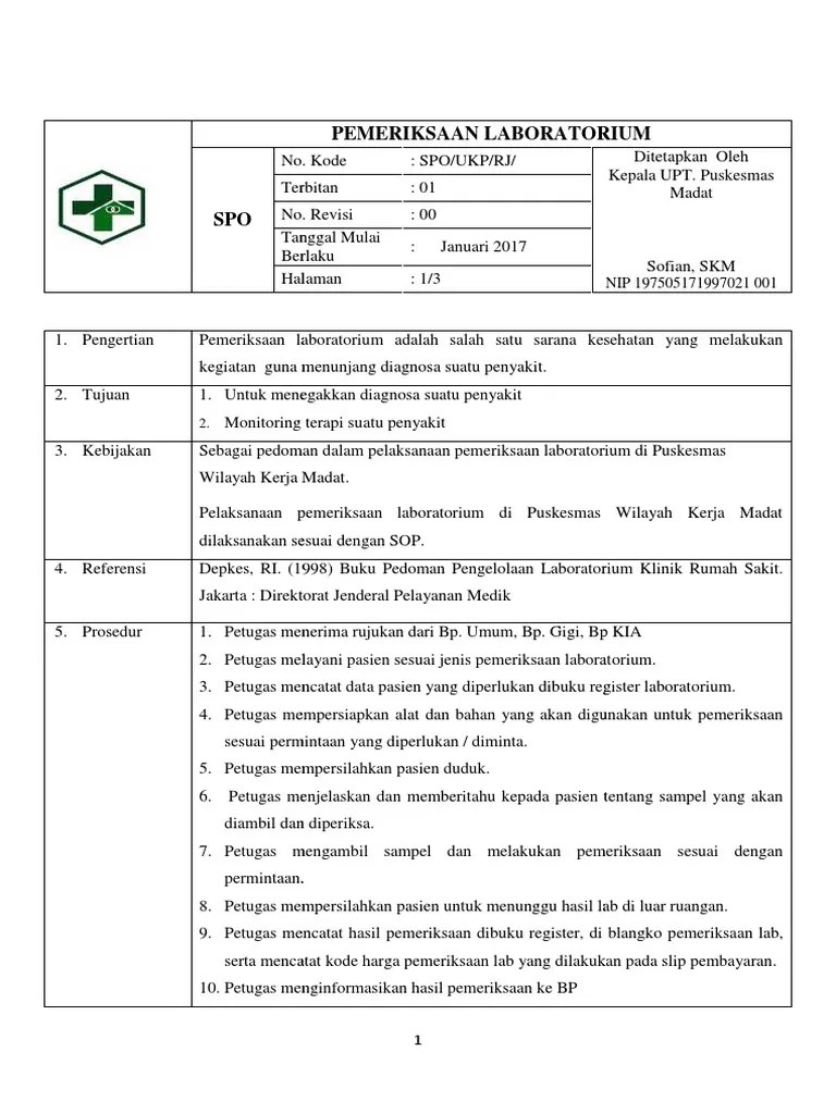 Beberapa contoh standar operasional prosedur (sop). 8 1 2 Ep 2 Sop Pemeriksaan Laboratorium Pdf