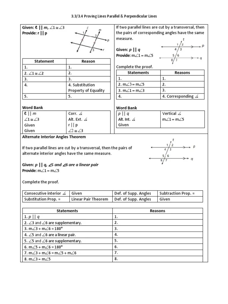 Are congruent, then the lines are parallel. 3 3 3 4 Proving Parallel Lines Pdf Elementary Geometry Geometry