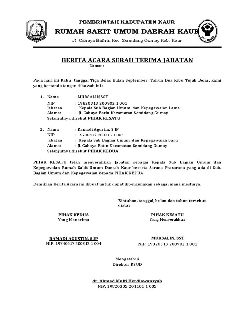 Berita Acara Serah Terima Jabatan | PDF